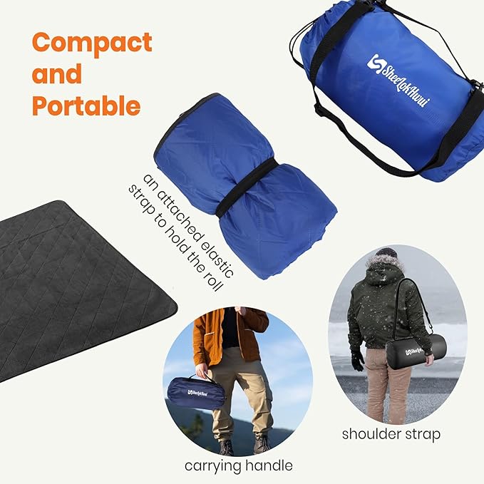4-in-1 Large Outdoor Blanket - Waterproof &amp Windproof Thickened Warm Fleece Camping Blanket for Stadium Hiking Sporting Events - 81x57 Packable (Sapphire Blue)
