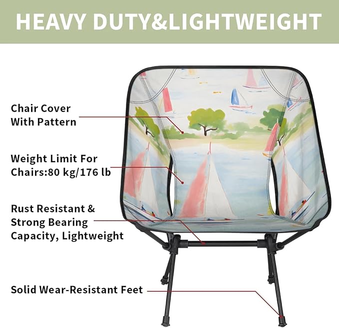 Honeybaby Folding Camping Chair Cartoon Sailboat Camping Chairs Lightweight Portable Chair Outdoor Foldable Chairs for Camping Travel Picnic Beach Hiking