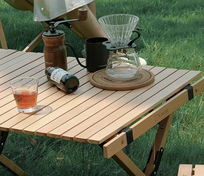 S'more Folding Picnic Table Portable Camping Table with Carry Bag Wood Outdoor Table for Picnic Camping Travel Party Beach Garden Patio gailgating BBQEasy to Assembly (L Size-120cm)