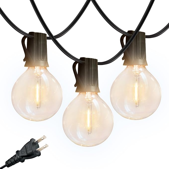Brightech Ambience Pro LED String Lights - 26 Ft Patio Lights Outdoor Waterproof - Globe Porch String Lights for Outside Christmas Backyard - 12 Bulbs 1W Vintage Edison Warm White Black