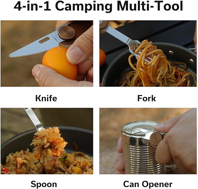 CIVIVI Partake 4-in-1 Camping Utensil Detachable Stainless Steel Folding Knife Fork Spoon &amp Bottle Opener Multi-Tool with Waxed Canvas Pouch for Travel Camping Hiking C24032C-2 Coyote Brown