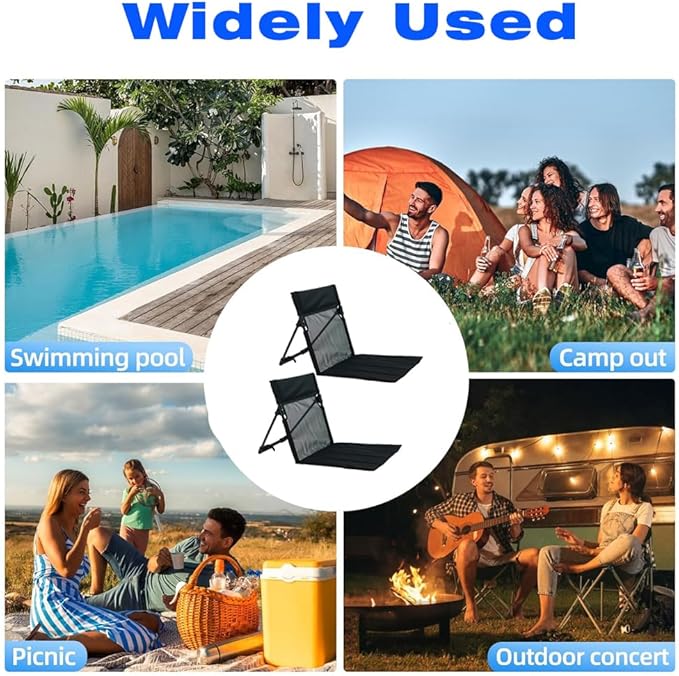 2 Pack Foldable Camping Chairs with Mesh BackrestUltra-Light Portable Beach Chairs with Carry Bag for Sunbathing Swimming Poolside Picnic Lawn Road Trips (Black)