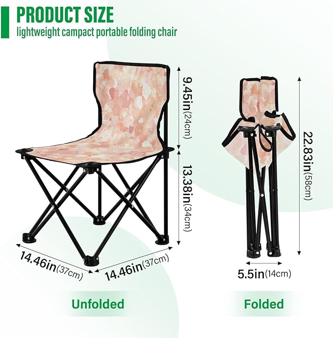 Abstract Watercolor Light Peach White Foldable Camp Chairs for Adults Heavy Duty Ultra Lightweight Packable Chair Carry Bag Included Lawn Chair for Travel Traveling