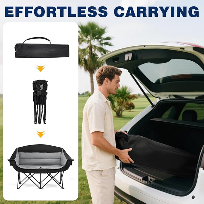 apollo walker Oversized Double Camping Chair for 2 Person - Extra Wide &amp Heavy Duty 600lbs Camp Couch with Dual Cup Holder &amp Carry Bag Camping Loveseat for Outdoor Lawn Beach Park