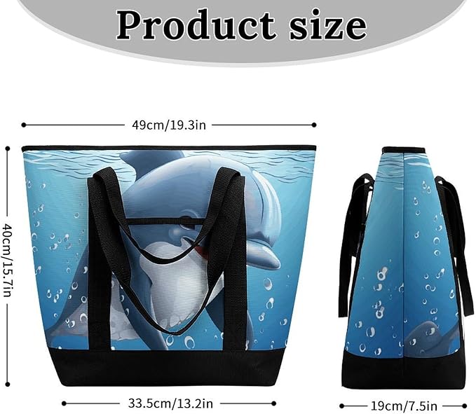 Insulated Shopping BagLarge Reusable Cooler Bags Baby Dolphin Printed Foldable Shopping BagTravel Waterproof Shoulder Bag