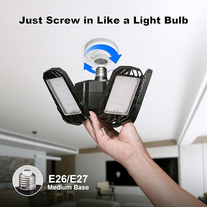 [Upgraded] DooVii 2-Pack LED Garage Light400 Watt Equivalent 6500KCool Daylight White LED Area LightE26/E27 Medium Basefor Outdoor Factory Warehouse Barn Backyard and MoreSuper Bright