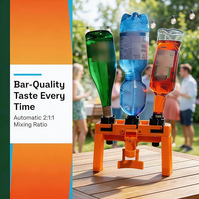 Aperol Spritz Cocktail Proportioned Mixer Dispenser - Precision 2:1:1 Ratio for Prosecco/Sekt Water &amp Aperol - Essential Home Bar Tool with 4 Valves &amp Pre-Installed Handle (Aperol Spritz)