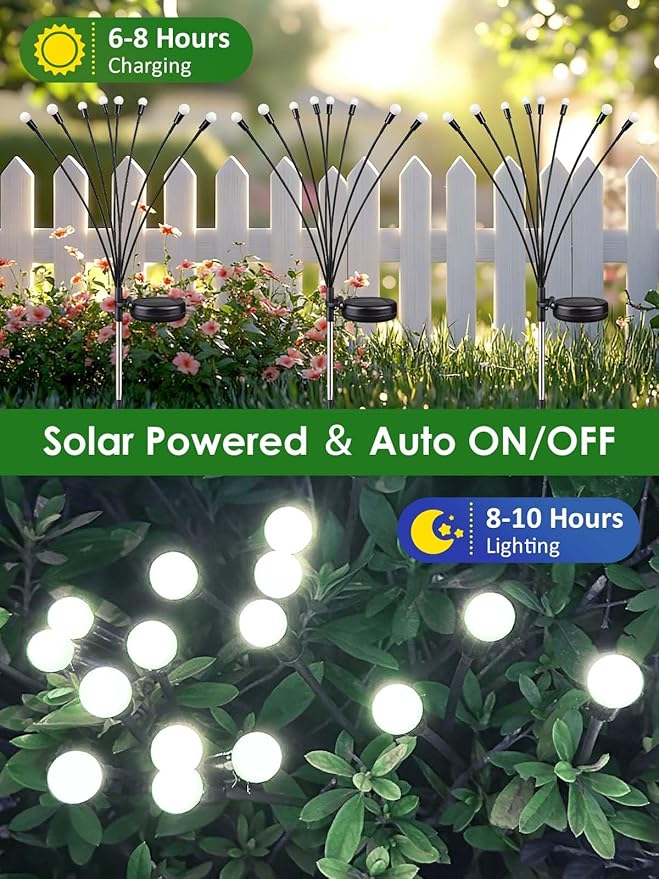 2026 Upgraded Solar Lights Outdoor 8 Pack Solar Garden Lights with 2 Modes Firefly Lights Outdoor Waterproof Sway by Wind Twinkle Firefly Light for Yard Patio Path Garden Decoration (Cool White)
