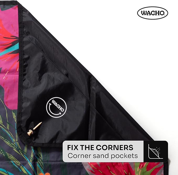 Wacho Waterproof Picnic Blanket – Large Sandproof Outdoor Mat with Carry Bag for Beach Camping Park &amp Travel Foldable Lightweight Easy to Clean &amp Portable Ground Cover for Families–Hibiscu