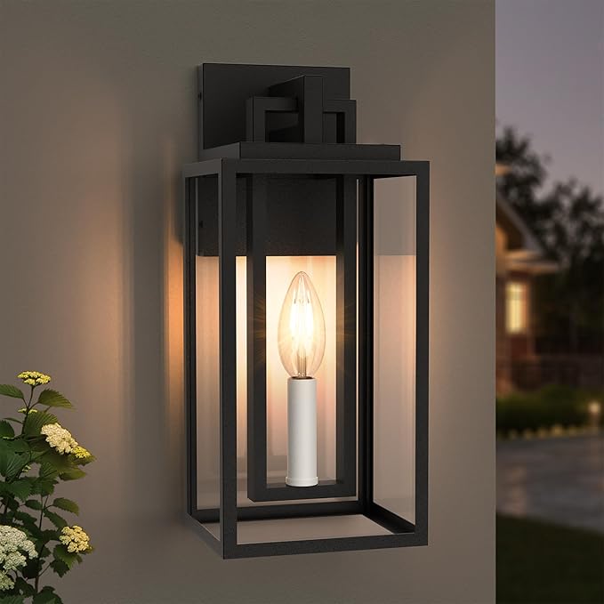 Modern Outdoor Wall Lights 14In Exterior Lighting Fixtures with White E12 Base Wall Mount Lantern Waterproof Outside Sconce for House Porch Patio Yard Front Door