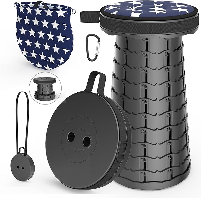 ALEVMOOM Collapsible Stool with Cushion Capacity 440lbs Adjustable Height Portable Telescoping Folding Stool for Outdoor Camping Travel Hiking Fishing