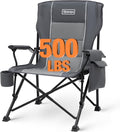Oversized Folding Camping Chairs for Adults Heavy Duty Support 500lbs Big and Tall High Back Camping Chairs for Heavy People Padded Lawn Chairs Camp Chairs for PatioBeachCampLawnOutdoorGrey