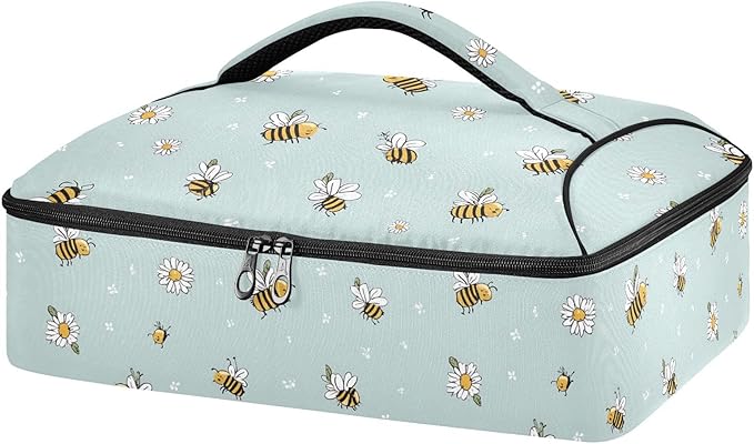 Casserole Carrier Cute Cartoon Small BeesInsulated Casserole Carrier for Hot or Cold Food Thermal Lunch Tote for Potluck Parties Picnic Beach Fits 9 x 13 Inches Baking Dish