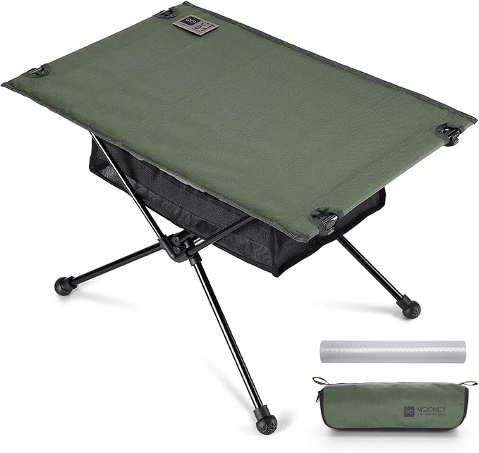 MOONCY Portable Camping Table Ultralight Beach Table with Oil-Proof Mat and Mesh Storage Bag Aluminum Alloy Folding Table for Hiking Tailgating Backpacking Fishing Beach &amp Picnic Green