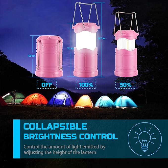 Lichamp LED Camping Lantern 4 Pack Battery Powered Flashlight for Power Outages Portable Collapsible Hanging Light Essential for Home Outdoor Emergency Lamp Survival Kit Gear for Hurricane C1