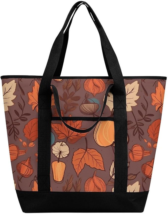 Insulated Shopping BagLarge Reusable Cooler Bags Fall Printed Foldable Shopping BagTravel Waterproof Shoulder Bag