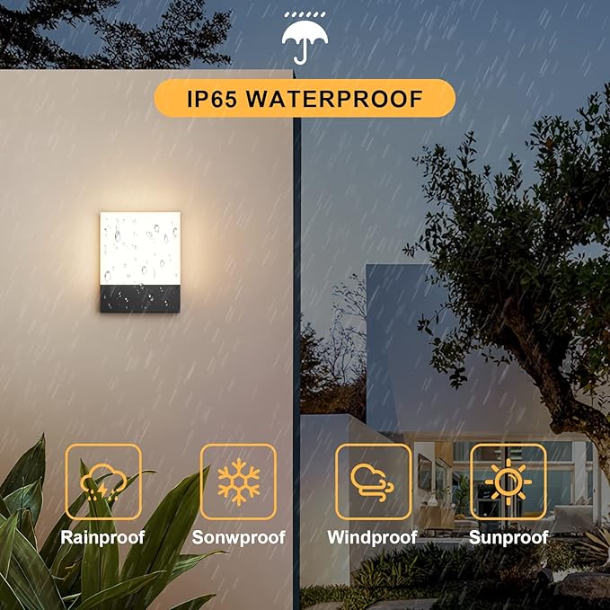 Modern Outdoor Led Wall Light 24W 3000K Wall Porch &amp Patio LightExterior Hardwired Wall Light FixturesIP65 Waterproof Square Wall Lamp for Garage Front DoorHouse Yard(Black2-Pack)