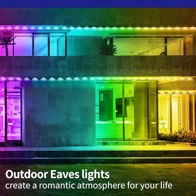 300ft Permanent Outdoor LightsRGB Eave LightsMusic Sync IP67 Waterproof Outdoor Eave Light Lighting can be Used for GardenHousePartyHoliday Decoration（2 Rolls of 150ft