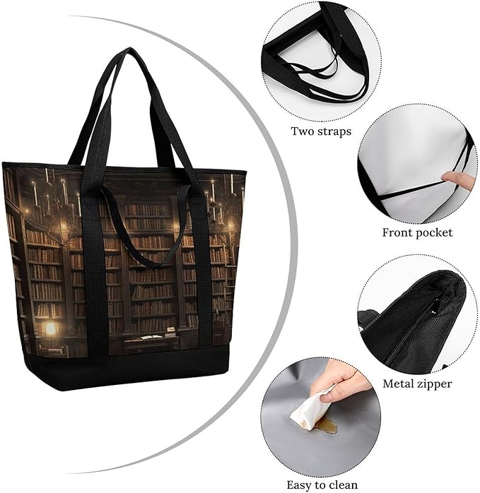 Insulated Shopping BagLarge Reusable Cooler Bags Book Room Mysterious Library Printed Foldable Shopping BagTravel Waterproof Shoulder Bag