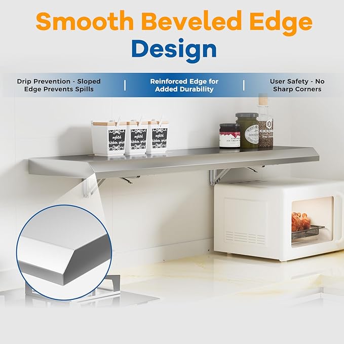 Stainless Steel Folding Shelf 48 x 12 for Food Truck Fold Down Concession Shelf for Serving