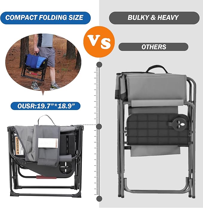 Camping Folding Chairs for Outside Foldable Camp Chairs for Adults Heavy Duty Oversized Directors Camping Chair with Table for Picnic Lawn Large Comfy Camping Chair 350 LBS Capacity Blue