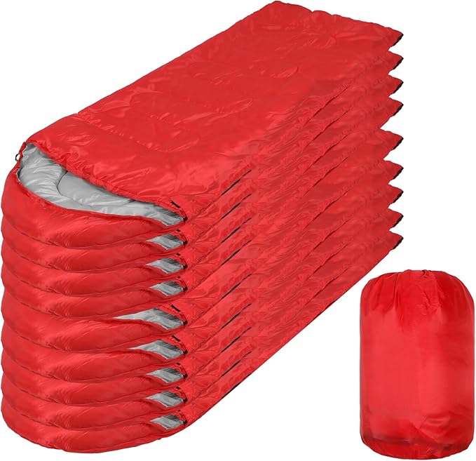 Macarrie 10 Pcs Bulk Sleeping Bags for Homeless Donation Shelter Adults 0 Degree Waterproof Sleeping Bags with Compression Sack for Cold Weather Emergency Hiking Camping Warm