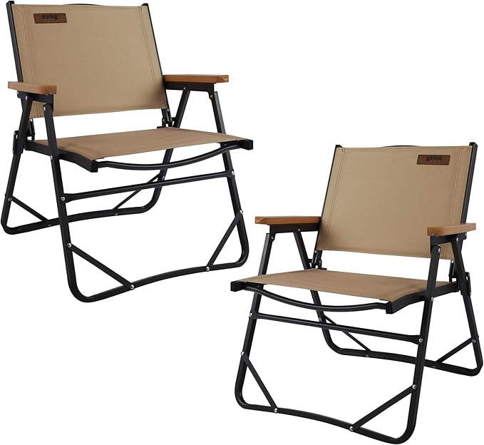 Lightweight Folding Camping Chair Gravel Brown Aluminum Outdoor Beach Chair with Solid Wood Armrest Portable Collapsible Fishing Chair for Hiking Beach Backpacking Lawn Picnic (2)