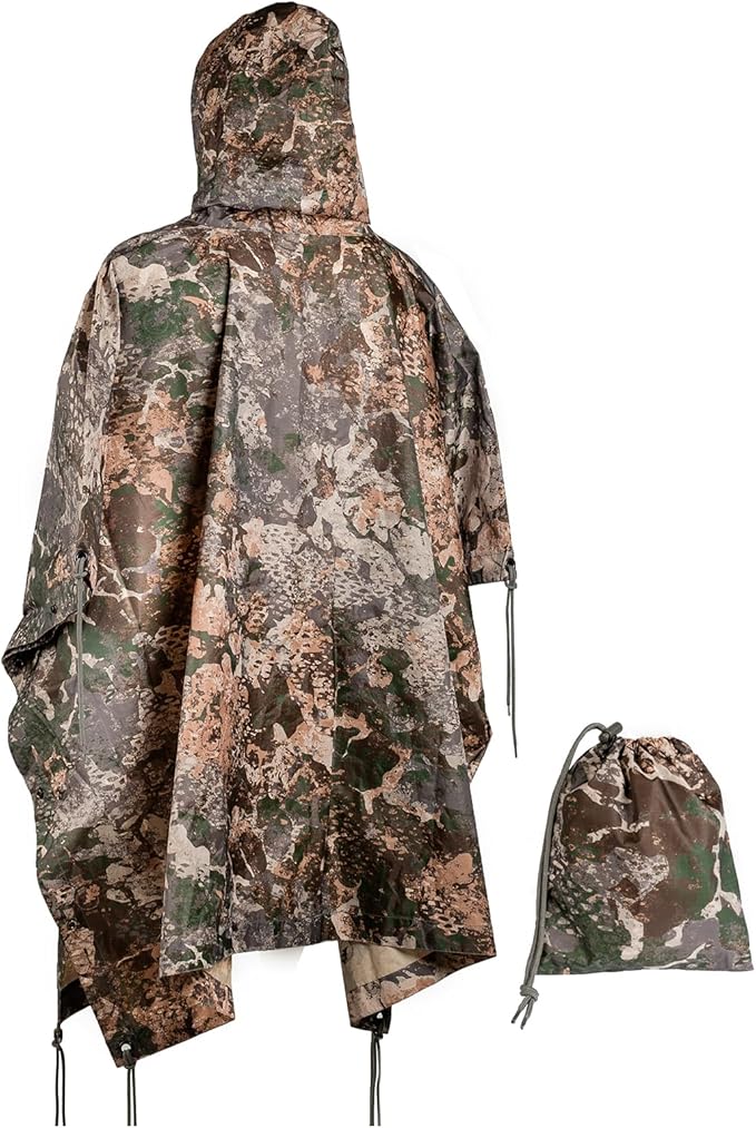 Mil-Tec Adult Ripstop Wet Weather Lightweight Waterproof Multi-Use Rain Poncho with Hood - Use as Bivouac Sack Shelter Tent