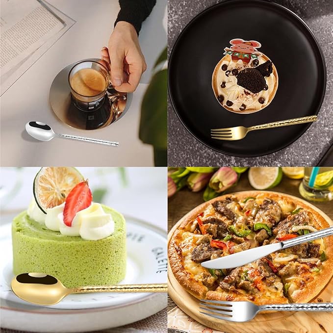 50-Piece Gold Hammered Silverware Flatware Cutlery Set Service for 10304 Thickened Stainless Steel Cutlery KnifeFork and Spoon SetDishwasher SafeGift Package for Wedding Housewarming