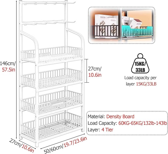 5-Tier Black Floor Standing Display Rack with Hooks Potato Chip Shelf Organizer for Kitchen &amp Commercial Use Ideal for Break Rooms &amp Pantries (Size: 60x27cm)