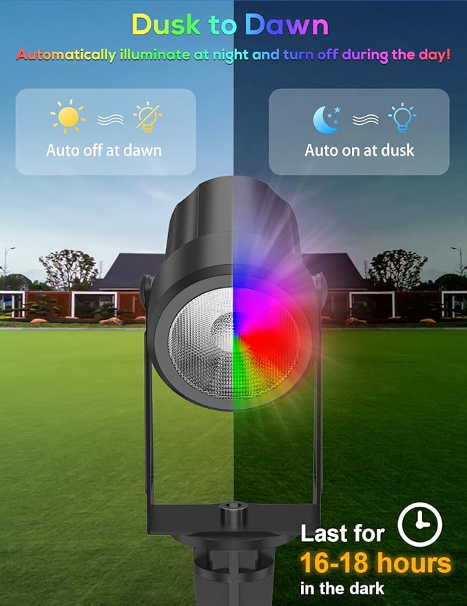 ZYAN Solar Color Changing RGB Spotlights with Remote 12000mAh Separate Monocrystalline Panels &amp USB-C Powered Auto On Off Outdoor IP65 Waterproof for Patio Yard Path (8 Pack)