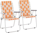 Bonnlo Foldable Patio Chair Set of 2 Heavy-Duty Steel Frame Supports 265 lbs/120 kg Ultra-Lightweight Portable for Travel Poolside Camping Beach (Orange Crisscross Weave)