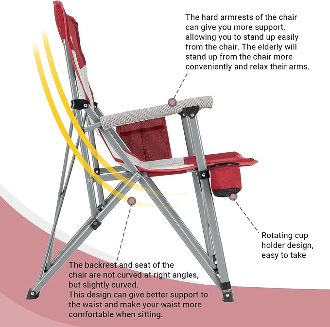 KingCamp Oversized Heavy Duty Outdoor Camp Lightweight Portable Lawn Chair Sturdy Steel Frame Supports 300 lbs with Cup Holder for Sports Fishing Picnic one Size Blue&ampGray