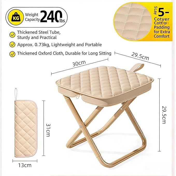 Portable Ultralight Folding Stool Thickened Collapsible Camping Chair for Adults Pocket-Sized Travel Seat for Hiking Fishing and Outdoor Activities