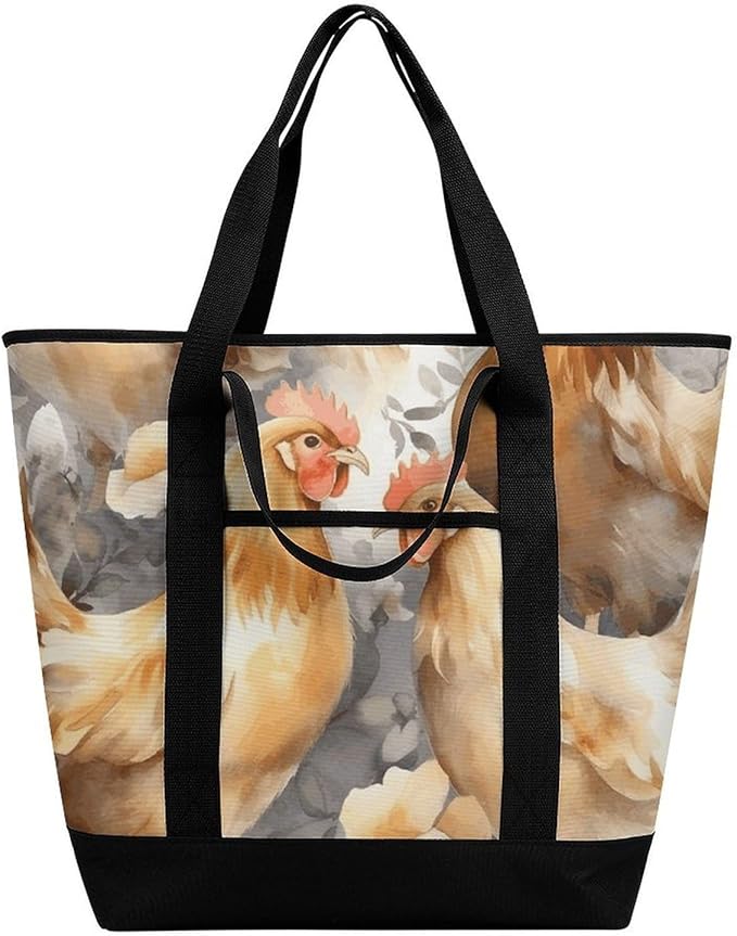 Insulated Shopping BagLarge Reusable Cooler Bags Chicken Duck Printed Foldable Shopping BagTravel Waterproof Shoulder Bag