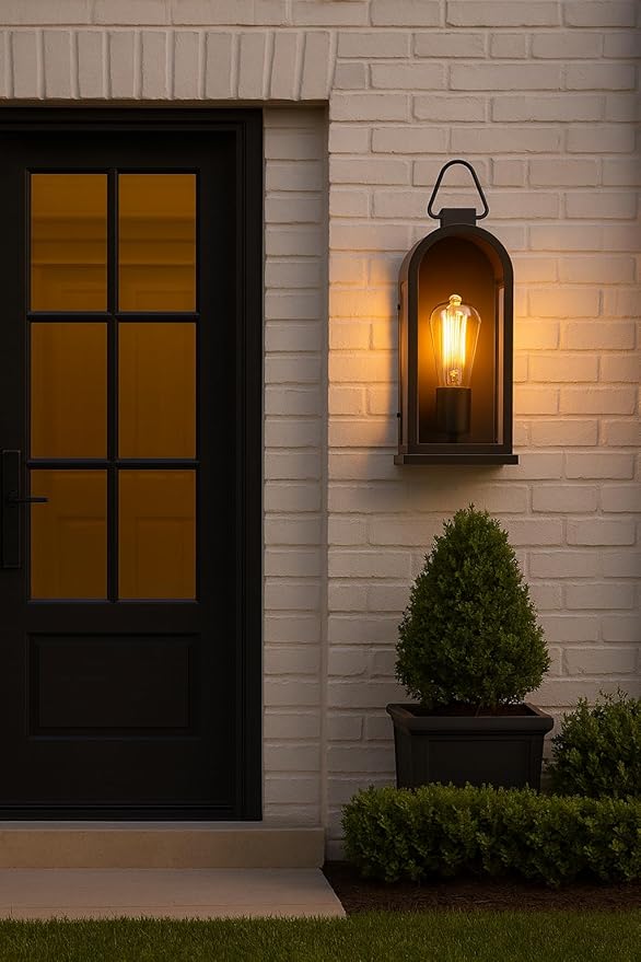 Vintage Outdoor Wall Light Fixture (1 Pcs) - Matte Black Porch Lantern/Exterior Wall Sconce Glass Shade Sturdy Metal Frame Waterproof &amp Anti-Rust Fit for Entryway/Garage/Patio/Doorway E26 Soc