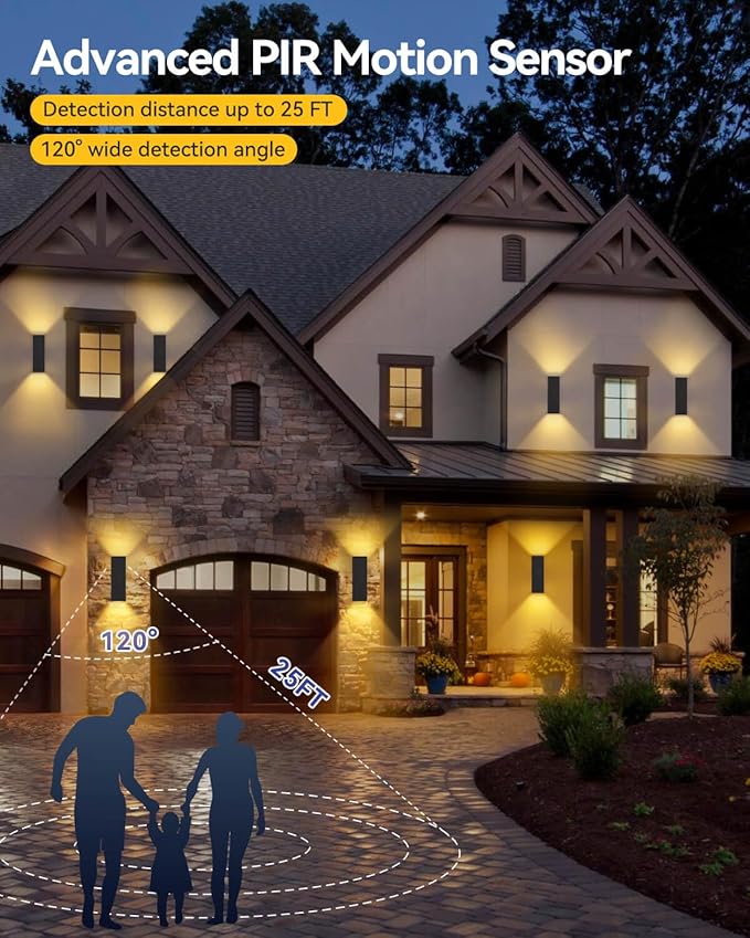 KIZON Motion Sensor Outdoor Lights 2 Pack Dusk to Dawn Outdoor Lighting Porch Lights Matte Black Exterior Lighting Fixtures with E26 Base Waterproof Motion Detector Lights for Outside