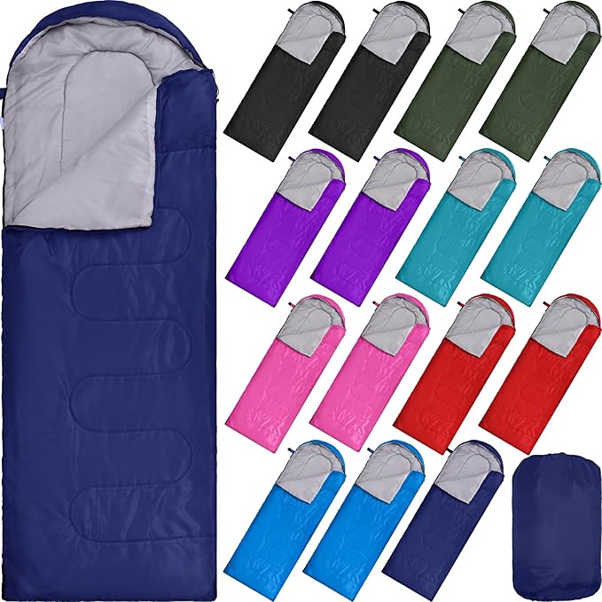 Tudomro 16 Pack Bulk Sleeping Bags for Adults Lightweight Waterproof Camping Sleeping Bags with Compression Sack for Camping Backpacking Hiking Travel Emergency Use