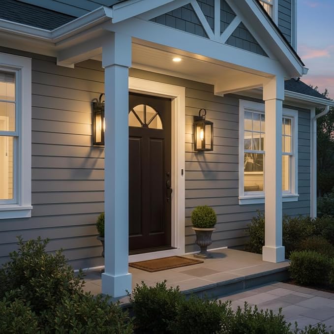 Large Outdoor Wall Light Fixtures 2-Pack Anti-Rust Porch Lights with Tempered Glass 17 Modern Farmhouse Black Exterior Lighting Fixtures Waterproof Outside Sconce Coach Lights for Garage House