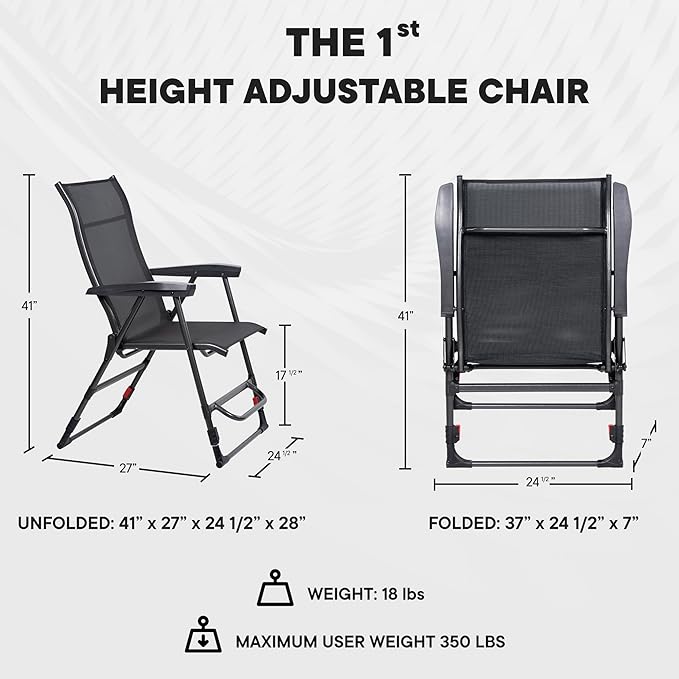 Sports Chair - Height Adjustable Camping Chair with 3 Levels Lightweight Aluminum Mesh Back - Rise Above The Crowd with Ultimate Comfort &amp Versatility