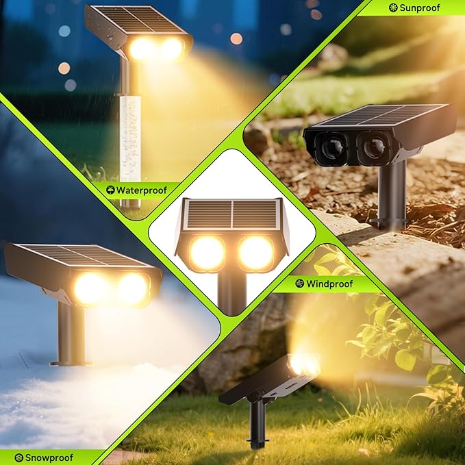 Solar Spotlights Outdoor Waterproof- 2 IN 1 Solar Spot Lights Outdoor with 2 Lighting Modes &amp PC Light Guide Column for Garden Yard Pathway | Warm Yellow 3000k Spotlights | IP65 Waterproof | 12 Pa