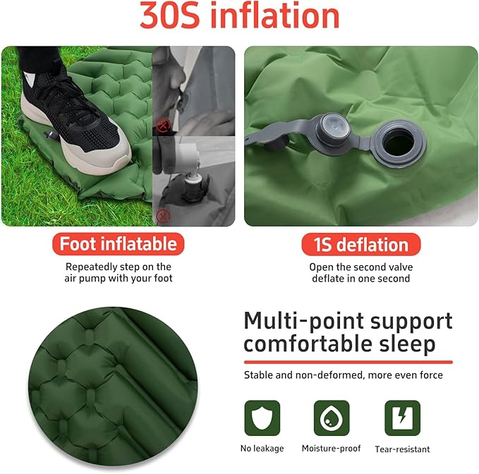 Camping Sleeping mat and Inflatable Pillow - Set Portable Ultra-Light Thickened Quick to inflate in 30s can be Spliced. Suitable for Backpacking Hiking Camping and Other Scenes
