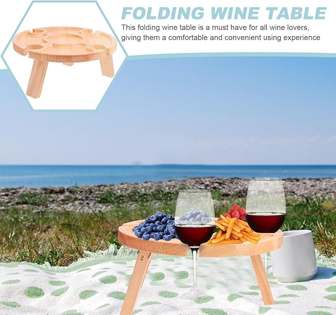 ARTIBETTER Portable Outdoor Folding Table Small 24x11 Wood Party Food Wine Table for Picnic Beach Camping Foldable Storage and Serving Desk