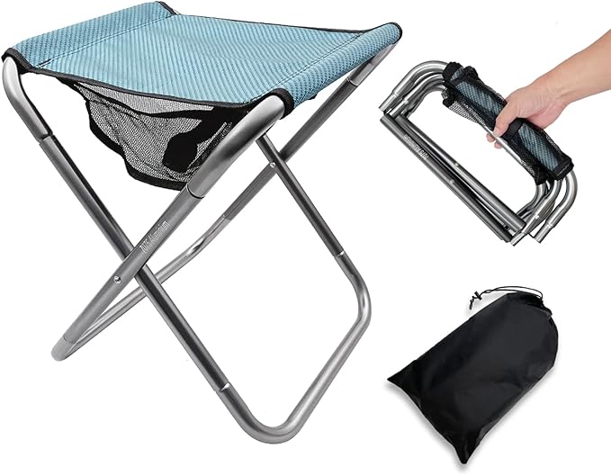 Folding Camping Stool 16 Inch Tall Portable Folding Stool Aluminum Alloy Lightweight Stool Seat Red Foldable Stool with Carry Bag for Fishing Outdoor Camping Hiking and BBQ (Blue)