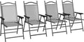 Outsunny Folding Patio Chairs Set of 4 Sports Chairs for Adults Camping Chairs with Armrests Breathable Mesh Fabric Seat for Lawn Gray