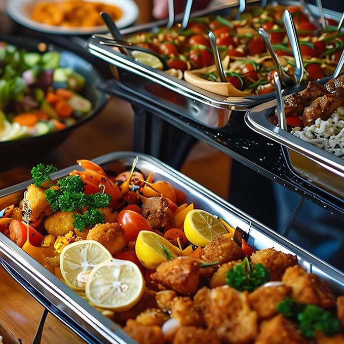 4 Pack Hotel Pans 1/1 Full Size 4’ Deep Steam Table Pan with Lid 21 L x 13 W Commercial Stainless Steel Pan Food Containers Catering Supplies Buffet Display