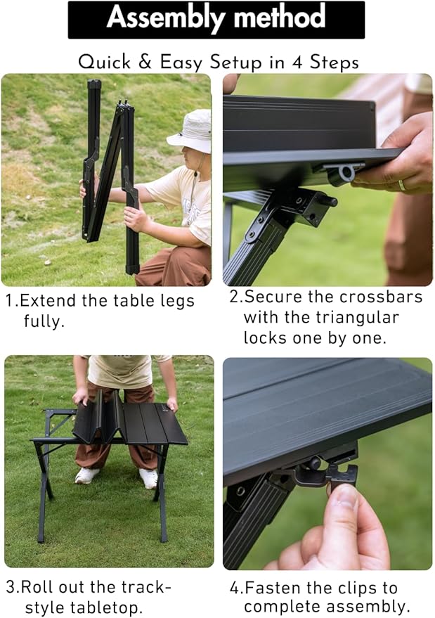 CAMPINGMOON Folding Aluminum Roll-Up Table L 31.1'' x W 31.5'' x H 24'' - Portable Compact Camping &amp Picnic Table BKT-80