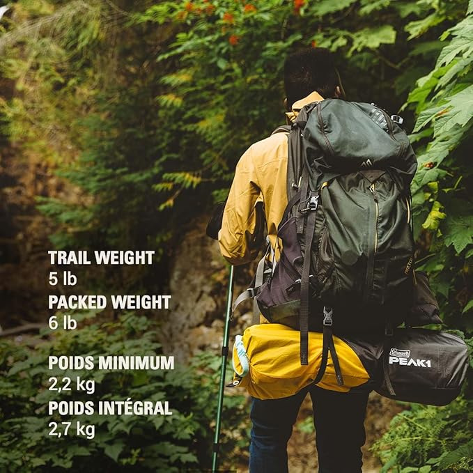 Coleman PEAK1 Premium Waterproof Backpacking Tent with Rainfly &amp Footprint Lightweight Camping Tent Withstands Winds up to 45 MPH 1/2/3/4/6 Person Sizes