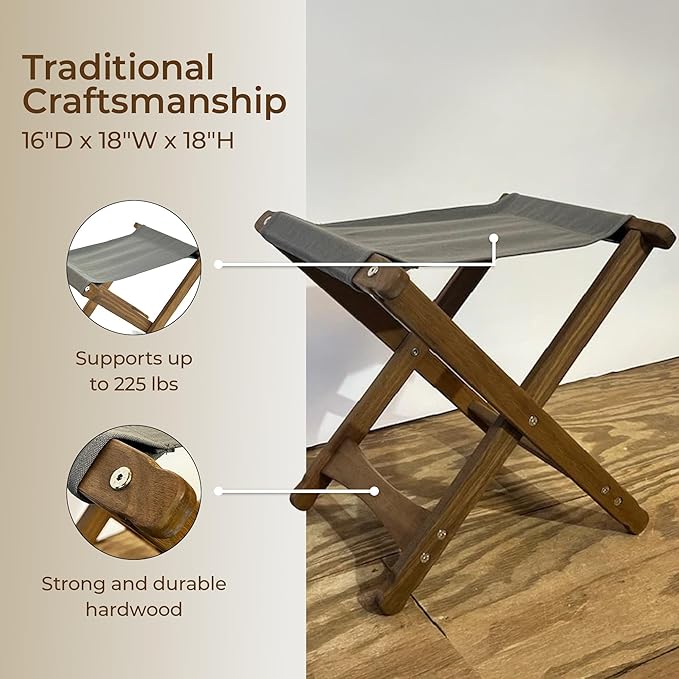 BYER OF MAINE Pangean Folding Stool – Canvas Camp &amp Wood Camp Stool for Portable &amp Outdoor Seating in Granite