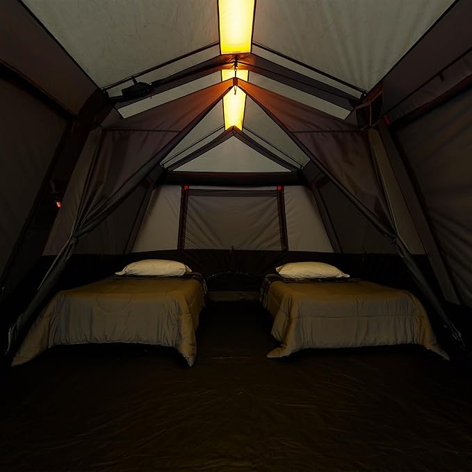 CORE 10 Person Instant Cabin Tent with LED Lights | Lighted Pop Up Camping Tent with Easy 2 Minute Camp Setup | Portable Large Family Cabin Multi Room Tents for Camping